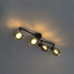 Neu 🥰 QAZQA Art Deco Deckenleuchte schwarz mit Rauchglas 4-Licht - Vidro 🔔 -Deckenleuchten Verkaufs-Shop 3416 102480 10