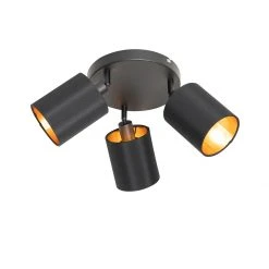 Besorgen 😍 QAZQA Spot zwart met gouden binnenkant 3-lichts - Lofty 🎁