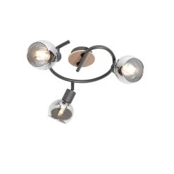Neu 🎉 QAZQA Plafondlamp zwart 44,5 cm met smoke glas en hout 3-lichts - Vidro 😀 -Deckenleuchten Verkaufs-Shop 3513 105597 5