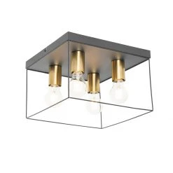Bestes Angebot 😍 QAZQA Minimalistische plafondlamp zwart met goud 4-lichts vierkant - Kodi 💯