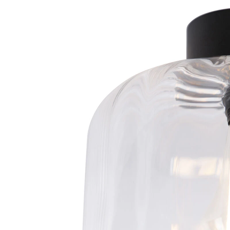 Auslauf 😉 QAZQA Design Deckenleuchte schwarz mit klarem Glas - Qara 🌟 3 Auslauf 😉 QAZQA Design Deckenleuchte schwarz mit klarem Glas - Qara 🌟 – Bild 3