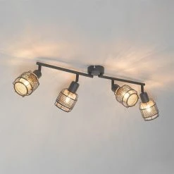 Top 10 🤩 QAZQA Design-Deckenleuchte schwarz mit goldfarbenem 4-flammigem Rechteck - Noud ✔️ -Deckenleuchten Verkaufs-Shop 3575 105047 13