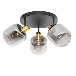 Angebote 👍 QAZQA Plafondspot zwart met goud met smoke glas 3-lichts - Zuzanna 👏 -Deckenleuchten Verkaufs-Shop 3634 105503 11