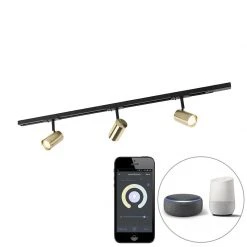 Aktion 🔔 QAZQA Smart railsysteem zwart met goud 1-fase 3-lichts incl. Wifi GU10- Jeana ❤️