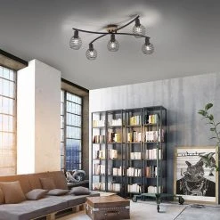 Neu 🛒 Paul Neuhaus Industriële plafondspot zwart met hout 5-lichts - Winsten 😍