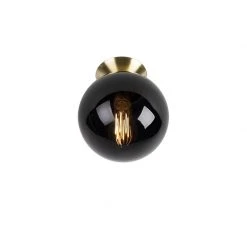 Budget 🎁 QAZQA Art Deco Deckenleuchte Messing mit schwarzem Glas - Pallon 🎉