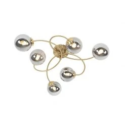 Neu 🥰 QAZQA Moderne Deckenleuchte Gold 6-Lichter mit Rauchglas - Athen 🤩