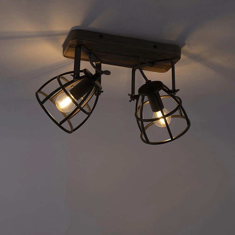 Auslauf 👍 QAZQA Industriestrahler schwarz mit Holz verstellbar 2-Licht - Arthur ❤️ 15 Auslauf 👍 QAZQA Industriestrahler schwarz mit Holz verstellbar 2-Licht - Arthur ❤️ – Bild 15