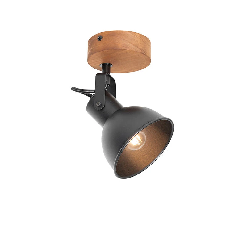 Brandneu 🎁 QAZQA Industrie-Spot schwarz mit Holz neigbar - Tommy 🎉 2 Brandneu 🎁 QAZQA Industrie-Spot schwarz mit Holz neigbar - Tommy 🎉 – Bild 2