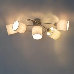 Aktion 👍 QAZQA Moderne Deckenleuchte Stahl mit weißen Schirmen 5-Licht - Hetta 🔔 20 Aktion 👍 QAZQA Moderne Deckenleuchte Stahl mit weißen Schirmen 5-Licht - Hetta 🔔 -Deckenleuchten Verkaufs-Shop 3996 102399 9