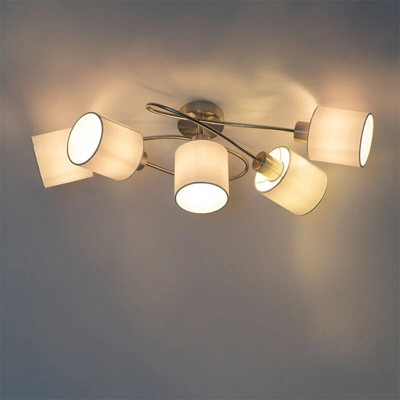 Aktion 👍 QAZQA Moderne Deckenleuchte Stahl mit weißen Schirmen 5-Licht - Hetta 🔔 10 Aktion 👍 QAZQA Moderne Deckenleuchte Stahl mit weißen Schirmen 5-Licht - Hetta 🔔 – Bild 10