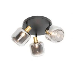Angebote 👍 QAZQA Plafondspot zwart met goud met smoke glas 3-lichts - Zuzanna 👏 -Deckenleuchten Verkaufs-Shop 4066 105503 6