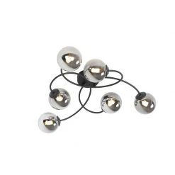 Brandneu 🎁 QAZQA Moderne Deckenleuchte schwarz 6-Lichter mit Rauchglas - Athen 💯 -Deckenleuchten Verkaufs-Shop 4151 103122 8