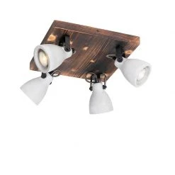 Budget 👏 QAZQA Industrielle Deckenlampe Holz mit Beton 4-flammig - Creto 🌟