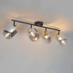 Am billigsten 👏 QAZQA Plafondspot zwart met goud met smoke glas 4-lichts - Zuzanna 💯 -Deckenleuchten Verkaufs-Shop 4183 105505 11