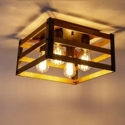 Rabatt 🥰 QAZQA Industrielle Deckenleuchte schwarz mit Holz 4-Licht - Paleta Mai ✔️ -Deckenleuchten Verkaufs-Shop 4191 103185 9