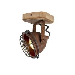 Bestpreis 🧨 QAZQA Industriespot rostbraun mit Holz kippbar - Gina ✔️ -Deckenleuchten Verkaufs-Shop 4236 96672 10