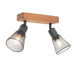 Coupon ⌛ QAZQA Industriële spot zwart met hout 2-lichts - Kristina 🌟 -Deckenleuchten Verkaufs-Shop 4248 105634 8