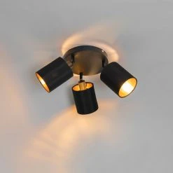 Besorgen 😍 QAZQA Spot zwart met gouden binnenkant 3-lichts - Lofty 🎁 -Deckenleuchten Verkaufs-Shop 4251 105418 11