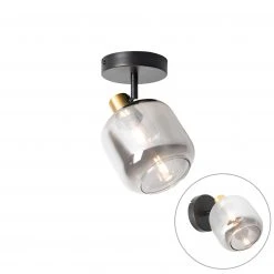 Besorgen 😀 QAZQA Design plafondspot zwart met goud met smoke glas - Zuzanna 😍