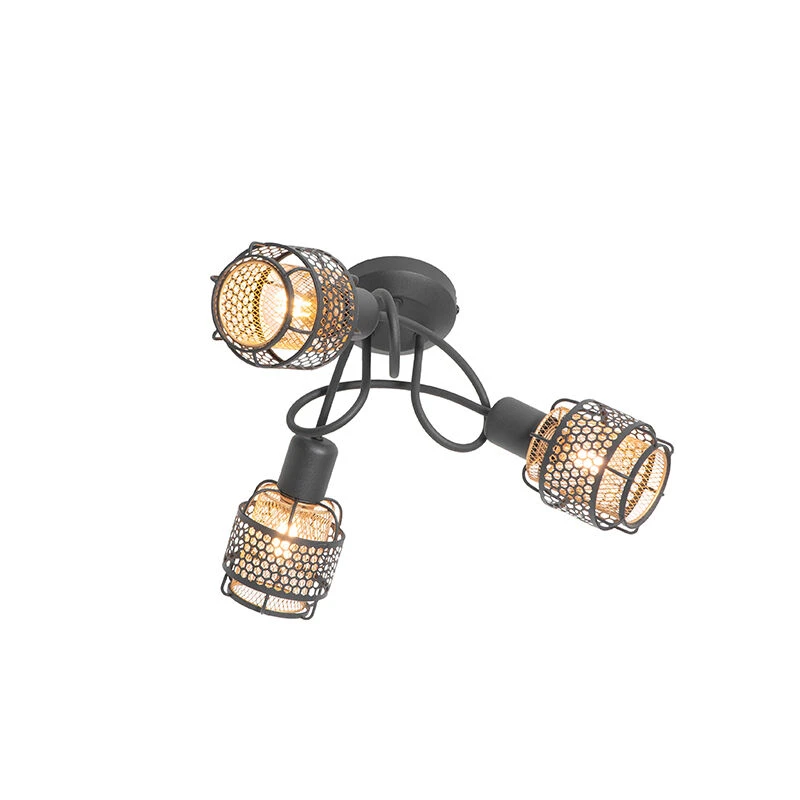 Schlussverkauf ⌛ QAZQA Design-Deckenleuchte Schwarz mit Gold 3-flammig - Noud 🌟 8 Schlussverkauf ⌛ QAZQA Design-Deckenleuchte Schwarz mit Gold 3-flammig - Noud 🌟 – Bild 8