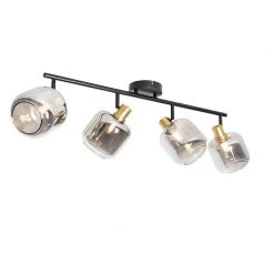 Am billigsten 👏 QAZQA Plafondspot zwart met goud met smoke glas 4-lichts - Zuzanna 💯