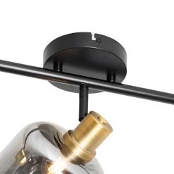 Großhandel 😀 QAZQA Plafondspot zwart met smoke glas langwerpig 3-lichts - Zuzanna 🥰 -Deckenleuchten Verkaufs-Shop 4403 105504 5