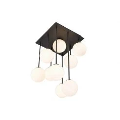 Am billigsten 🔔 QAZQA Moderne Deckenleuchte schwarz mit Opalglas 9 Lichter - Athens 😍 -Deckenleuchten Verkaufs-Shop 4406 105246 5