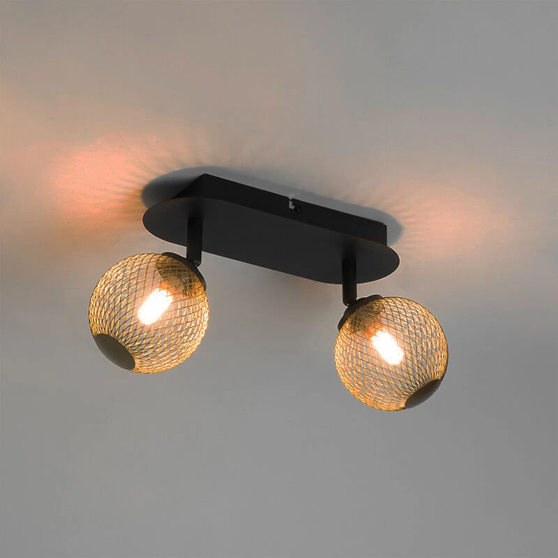 Brandneu 🎉 QAZQA Spot schwarz mit goldenen 2 Lichtern - Athens Wire 🧨 11 Brandneu 🎉 QAZQA Spot schwarz mit goldenen 2 Lichtern - Athens Wire 🧨 – Bild 11