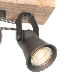 Rabatt 🔥 QAZQA Ländliche Deckenlampe schwarz mit Holz 4-flammig - Jelle ✔️ -Deckenleuchten Verkaufs-Shop 4443 103995 5