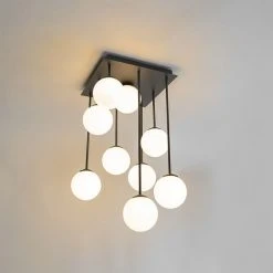 Am billigsten 🔔 QAZQA Moderne Deckenleuchte schwarz mit Opalglas 9 Lichter - Athens 😍 -Deckenleuchten Verkaufs-Shop 4459 105246 10