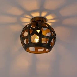 Billig 🌟 QAZQA Industrielle Deckenlampe Antikgold - Bobby 🌟 -Deckenleuchten Verkaufs-Shop 4468 105071 9