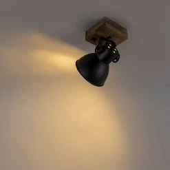 Am billigsten 🎁 QAZQA Industrie Spot schwarz mit Mangoholz 18 cm - Mangos ✔️ -Deckenleuchten Verkaufs-Shop 4472 98833 10