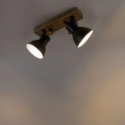 Brandneu ⭐ QAZQA Industriestrahler schwarz mit Mangoholz 2-hell - Mangos 🤩 -Deckenleuchten Verkaufs-Shop 4484 98834 11