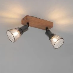 Coupon ⌛ QAZQA Industriële spot zwart met hout 2-lichts - Kristina 🌟 -Deckenleuchten Verkaufs-Shop 4544 105634 12