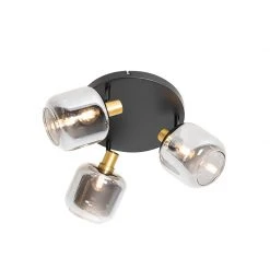 Angebote 👍 QAZQA Plafondspot zwart met goud met smoke glas 3-lichts - Zuzanna 👏 -Deckenleuchten Verkaufs-Shop 4558 105503 7