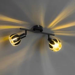 Rabatt 🧨 QAZQA Design Spot schwarz mit goldenen 2 Lichtern - Melone 😀