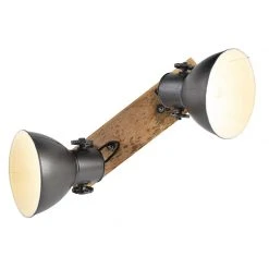 Brandneu ⭐ QAZQA Industriestrahler schwarz mit Mangoholz 2-hell - Mangos 🤩 -Deckenleuchten Verkaufs-Shop 4614 98834 9