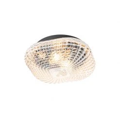 Auslauf 🛒 QAZQA Klassische Deckenleuchte schwarz mit braunem Glas 30 cm IP44 - Damian 🌟 -Deckenleuchten Verkaufs-Shop 4627 104980 8