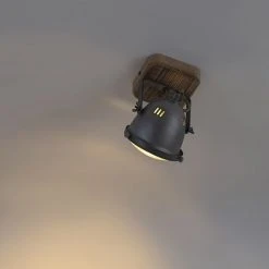 Auslauf 🔥 QAZQA Industriespot Stahl mit Holz kippbar - Emado 👍 -Deckenleuchten Verkaufs-Shop 4649 96668 11