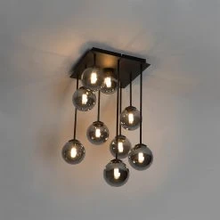Bester Verkauf 🥰 QAZQA Moderne Deckenleuchte schwarz 9-Licht mit Rauchglas - Athen 🛒 -Deckenleuchten Verkaufs-Shop 4676 103129 10