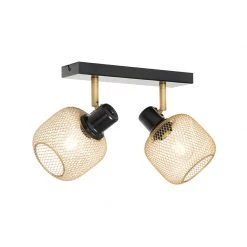 Großhandel 😍 QAZQA Industriespot schwarz mit goldenen 2-flammig - Bliss Mesh 🎁 -Deckenleuchten Verkaufs-Shop 4684 104479 11