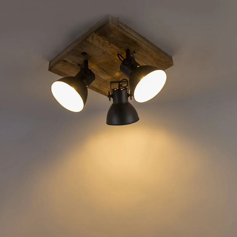 Besorgen 😀 QAZQA Industriestrahler schwarz mit Mangoholz 3 Lichter - Mangos 💯 11 Besorgen 😀 QAZQA Industriestrahler schwarz mit Mangoholz 3 Lichter - Mangos 💯 – Bild 11