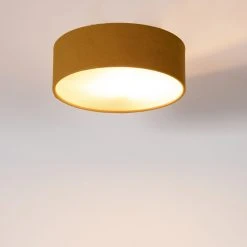 Besorgen 🛒 QAZQA Deckenleuchte ocker 30 cm mit goldener Innenseite - Drum 💯 20 Besorgen 🛒 QAZQA Deckenleuchte ocker 30 cm mit goldener Innenseite - Drum 💯 -Deckenleuchten Verkaufs-Shop 4761 105478 9