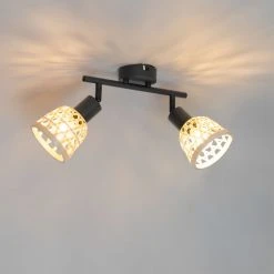 Auslauf 🌟 QAZQA Orientalischer Spot schwarz mit Bambus 2-flammig - Rayan 🔔 -Deckenleuchten Verkaufs-Shop 4778 105625 12