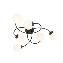 Angebote 😉 QAZQA Moderne Deckenleuchte schwarz mit Opalglas 6-flammig - Athens 🌟 -Deckenleuchten Verkaufs-Shop 4844 105244 6