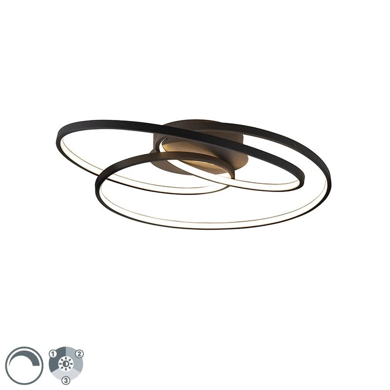 Großhandel ❤️ Trio Leuchten Deckenleuchte schwarz 60 cm inkl. LED 3-stufig dimmbar - Rowin 🧨 1 Großhandel ❤️ Trio Leuchten Deckenleuchte schwarz 60 cm inkl. LED 3-stufig dimmbar - Rowin 🧨