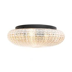 Aktion 🛒 QAZQA Klassische Deckenleuchte schwarz mit braunem Glas 40 cm IP44 - Damian 🎉 -Deckenleuchten Verkaufs-Shop 4874 104982 6