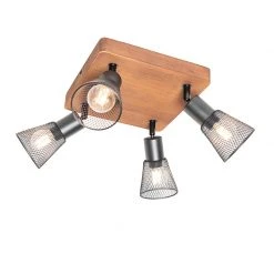 Budget 🎉 QAZQA Industriële spot zwart met hout 4-lichts - Kristina 💯 -Deckenleuchten Verkaufs-Shop 4997 105636 5