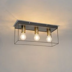 Neu ✔️ QAZQA Minimalistische plafondlamp zwart met goud 3-lichts - Kodi 🔥 -Deckenleuchten Verkaufs-Shop 5008 105606 9